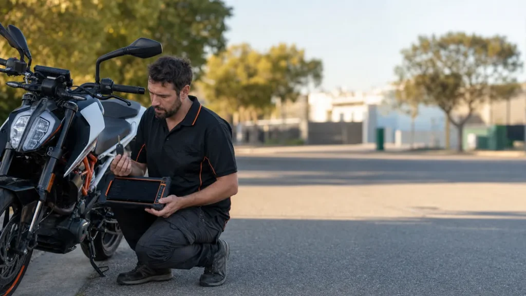 Locksmith decoding the ignition lock of a KTM 390 Duke to make a key from scratch