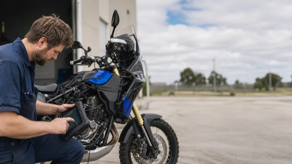 Ignition barrel being inspected on a Yamaha Tenere 700 in Melbourne