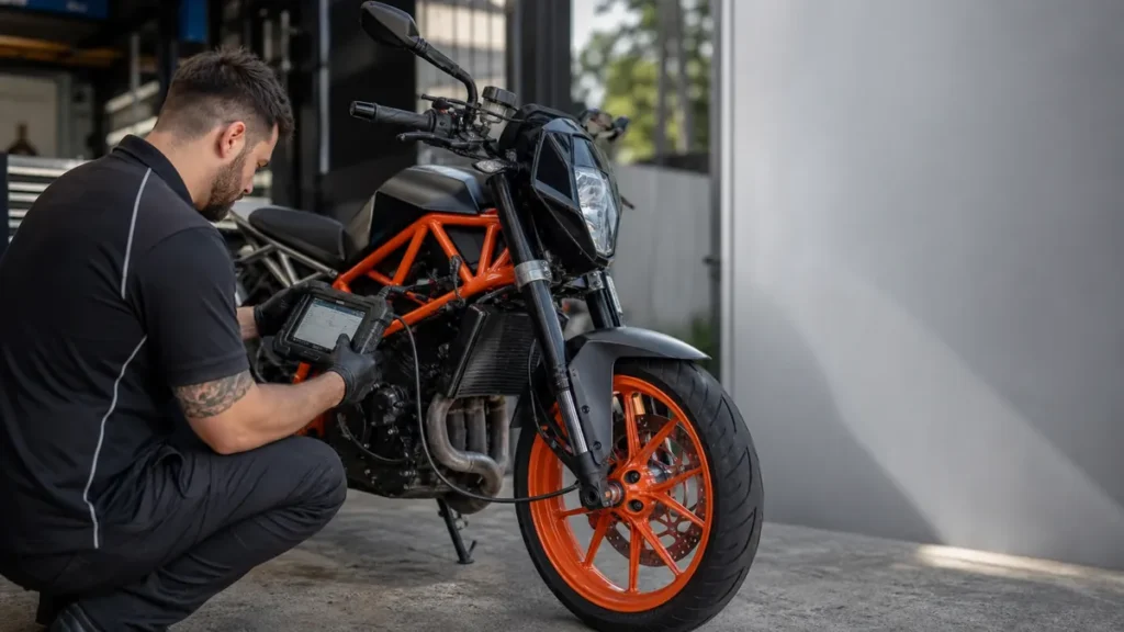 Motorcycle immobiliser diagnostics being carried out in Melbourne