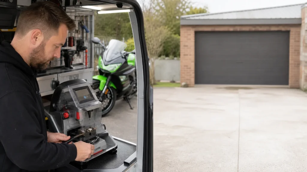 Motorcycle key being cut for a Kawasaki Ninja 650 in Melbourne