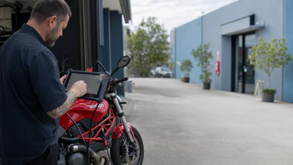 Transponder key being programmed to a Ducati Monster immobiliser in Melbourne