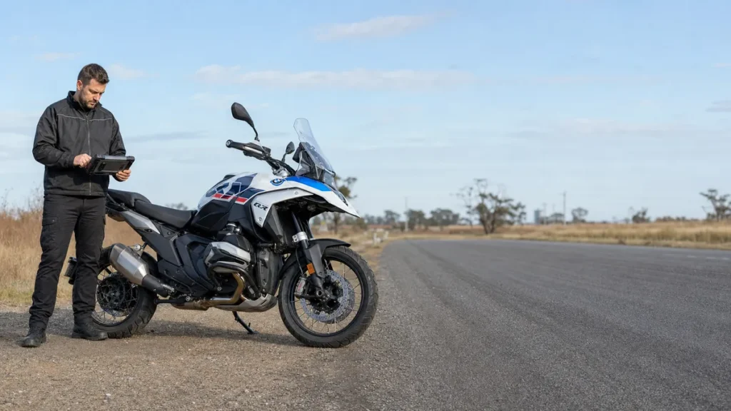 Replacement key being tested on a BMW R 1300 GS in Melbourne