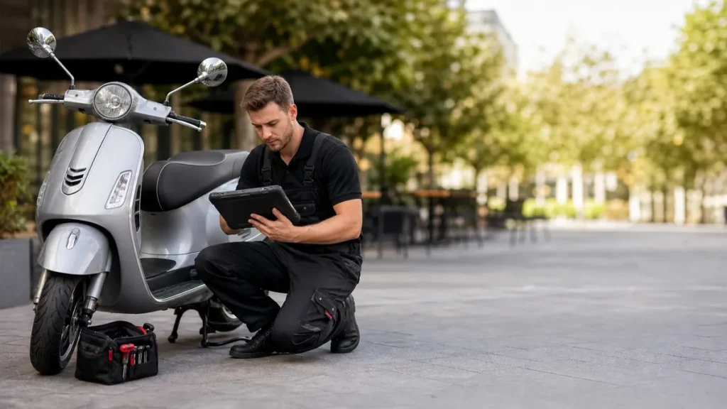 Mobile motorcycle locksmith servicing a cruiser in Brighton, Melbourne