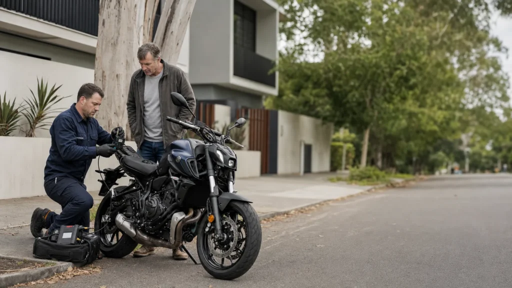 Ostan Locksmiths motorcycle locksmith cutting a new key for a Yamaha MT-07 in Melbourne